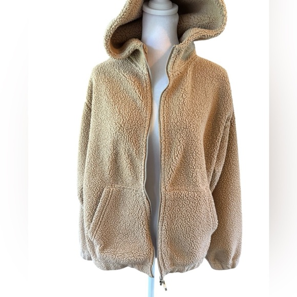 Women’s Forever 21 Tan/Taupe Sherpa hoodie Jacket size Large - Picture 7 of 8